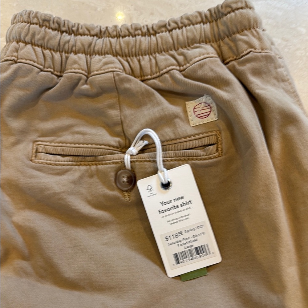 NWT Men’s large Marine Layer Saturday Pant Slim Fit Faded Khaki- Tan Chinos